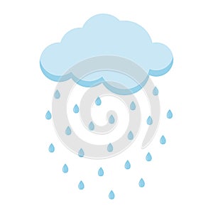 Light blue cartoon style icon of summer rain with cloud isolated on white background