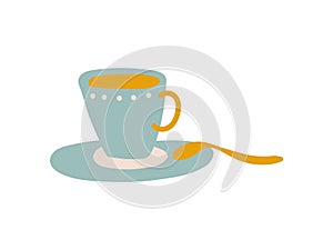 Light Blue Ceramic Cup and Saucer, Cute Ceramic Crockery Vector Illustration