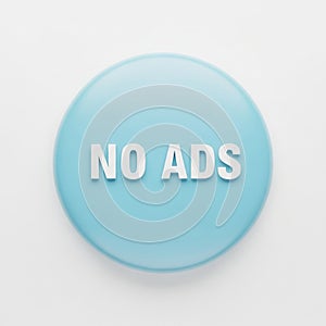 Light blue circular button with white text NOADS on a white background no ads advertisement