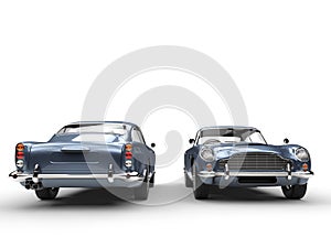 Light blue classic vintage cars - front and back view