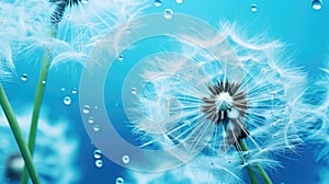 Light blue dandelion flower seeds close-up background