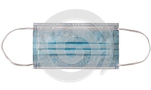 Light blue disposable face mask with rubber bands isolated on white background