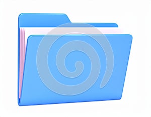 Light blue document folder with papers inside on transparent background