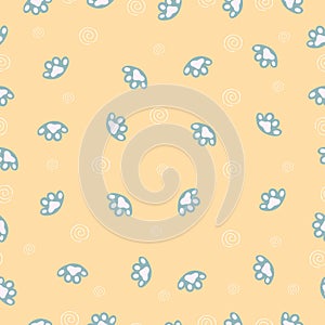 light blue Dog Paws Cat Paws kitten paws with helix vector Seamless Pattern wallpaper on the yellow background