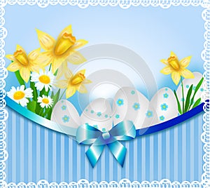 Light blue easter background with daffodil