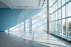 Light blue empty wall and smooth floor