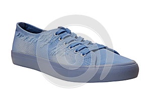 Light blue footwear, textile sneakers are on white background