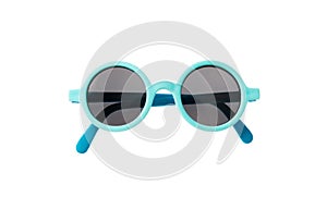 Light blue frame sunglasses isolated on white background, top view