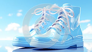 Light blue galoshes on a blue background