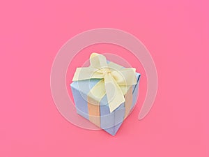 Light blue gift box on bubblegum pink background. square