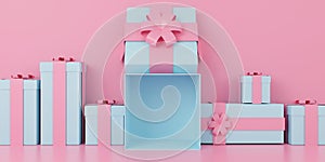 Light blue gift boxes background.