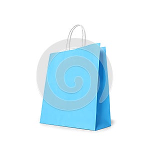 Light blue gift paper bag on white background