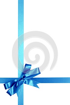 Light blue gift ribbon bow isolated on white background vertical