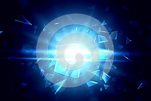 light blue glass abstract explosion particles texture with destruction shards of broken on black