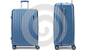 Light blue hard shell luggage with wheels