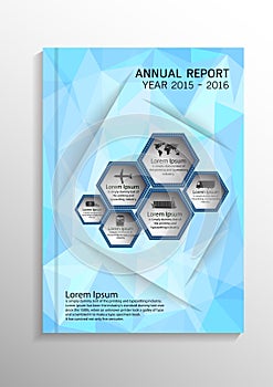 Light blue low polygonal background. Cover design template layout in A4 size for annual report, brochure, flyer, illustrati photo