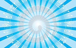 Light blue music background with radial rays - EPS