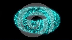 Light blue Neon torus transform on black back 3d