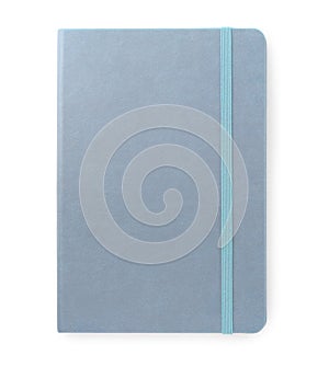 Light blue notebook isolated on white, top view