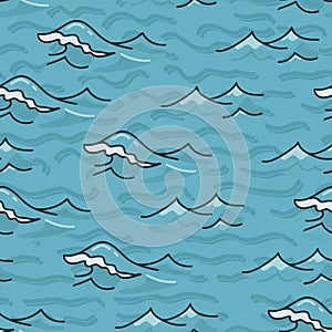 Light blue ocean waves seamless vector pattern. Hand drawn seaside beach water tile. Wavy aqua all over print for seafaring blog,