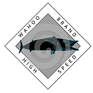 A light blue outlined wahoo fish with brand logo photo