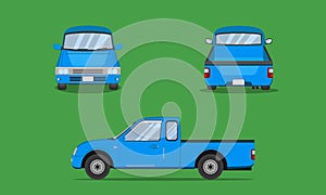 Light blue pickup truck cab car front side back view transport vector illustration eps10