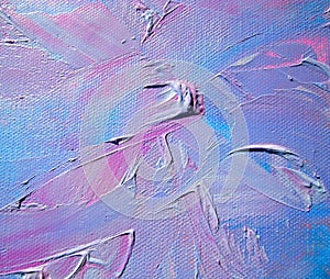 Light blue and pink background smeared with brushes on canvas. The texture background is painted with oil and acrylic paints.