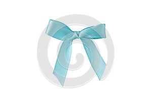 Light blue satin ribbon bow isolated on white. Transparent png additional format.