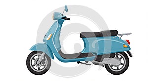 Light blue scooter with a classic, streamlined design. Features include a black