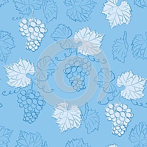 Light blue seamless pattern with grapes - vector floral background