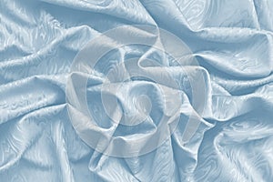 Light blue silk damask fabric with wavy pattern