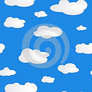 Light blue sky white clouds pattern seamless. Abstract white cloudy set isolated on blue background.