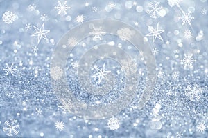 Light blue snowflakes and glitter sparkles