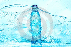light blue transparent water wave surface with splash bubble on bottle water