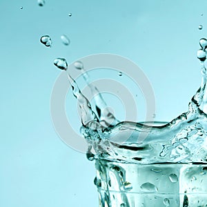 light blue transparent water wave surface with splash bubble on water