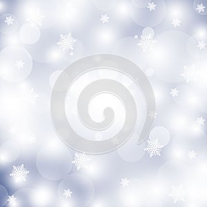 Light blue Vector bokeh background with snowflakes. Vector illustration