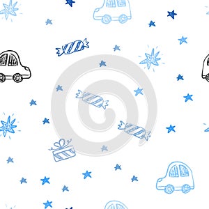 Light BLUE vector seamless pattern in christmas style.