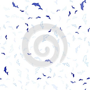 Light BLUE vector seamless pattern with sea dolphins.