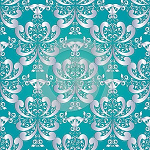 Light blue vintage 3d seamless pattern. Vector floral beautiful