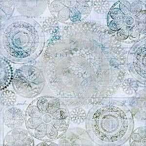 Light blue vintage doily grungy background