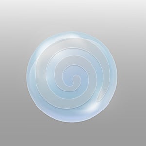 Light blue water soap bubble. Element for design washing powder, shampoo, skin cosmetics. Isolated on grey background.