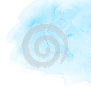 Light blue watercolor abstract hand paint texture with stains and spots on white paper. Illustration background for design photo