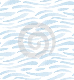 Light blue wave strokes of watercolor paint, sea seamless pattern. Ocean texture, pastel navy background.