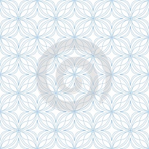 Light blue on white geometric tile oval and circle scribbly lines seamless repeat pattern background