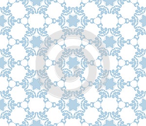 Light blue and white vintage seamless pattern. Floral ornamental monochrome damask background