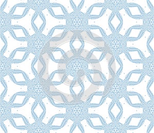 Light blue and white vintage seamless pattern. Floral ornamental monochrome damask background