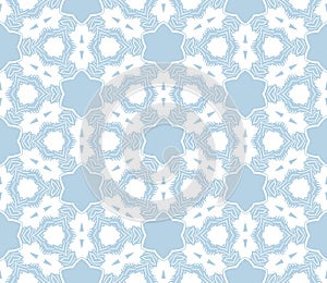 Light blue and white vintage seamless pattern. Floral ornamental monochrome damask background