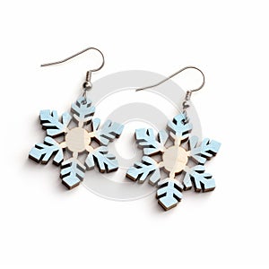 Light Blue Wood Snowflake Drop Earrings