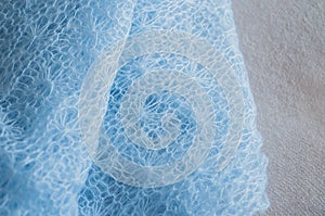 Light blue woolen fabric close up view