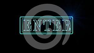 The light blue word ENTER in a double blue frame appears in luminous blue dots, they draw the word